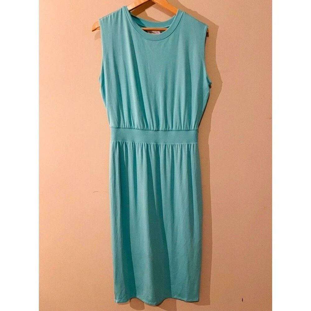 Athleta Santorini Cinch Midi Dress sz MED Gulf Green Turquoise Stretch Soft NWOT - Picture 2 of 7